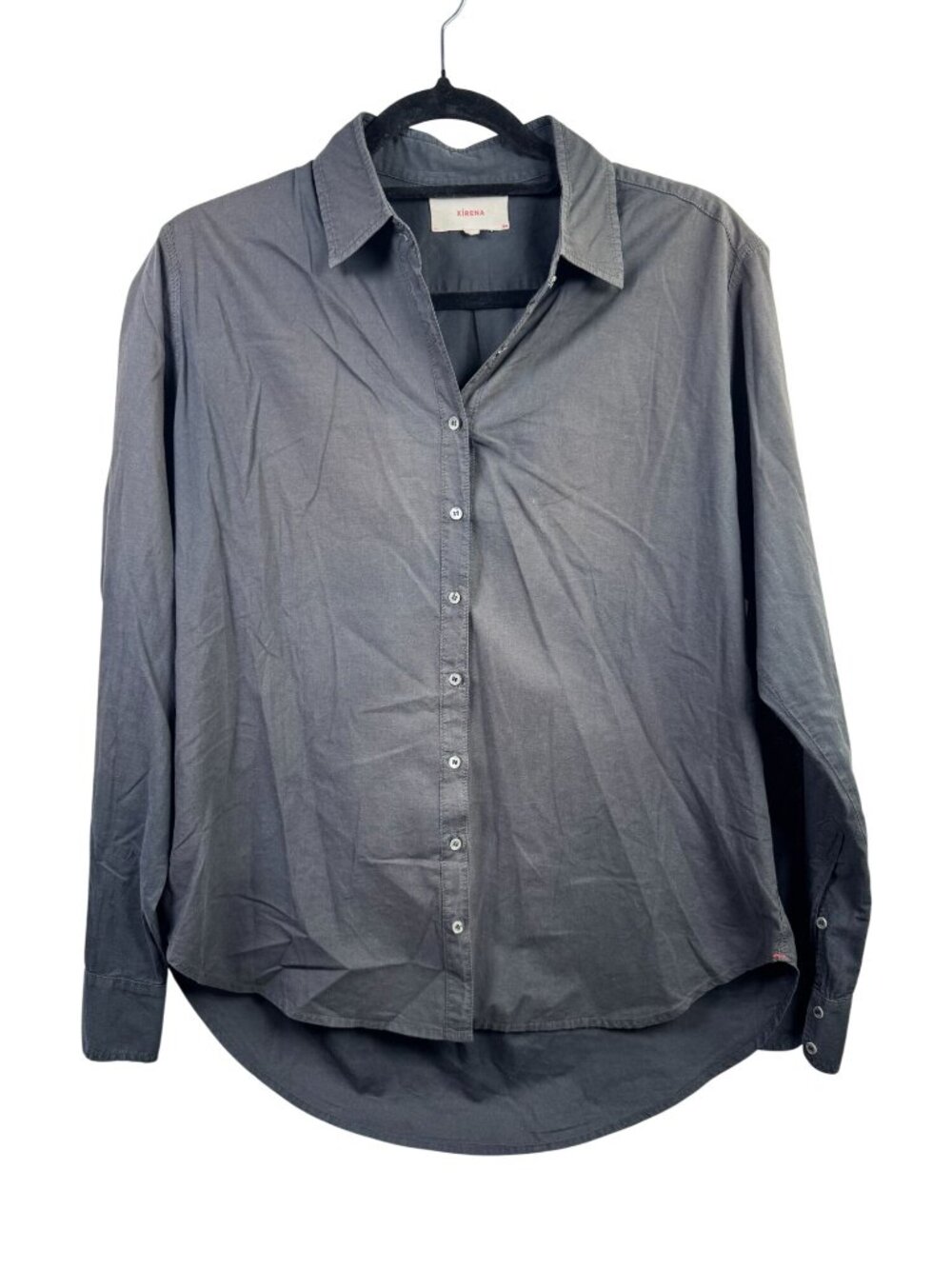 Xirena Button Up Long Sleeve Gray Black Cotton Shirt Top size XS 100% Cotton USA